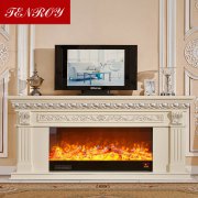 2.0m White European Luxury TV Cabinet Fireplace